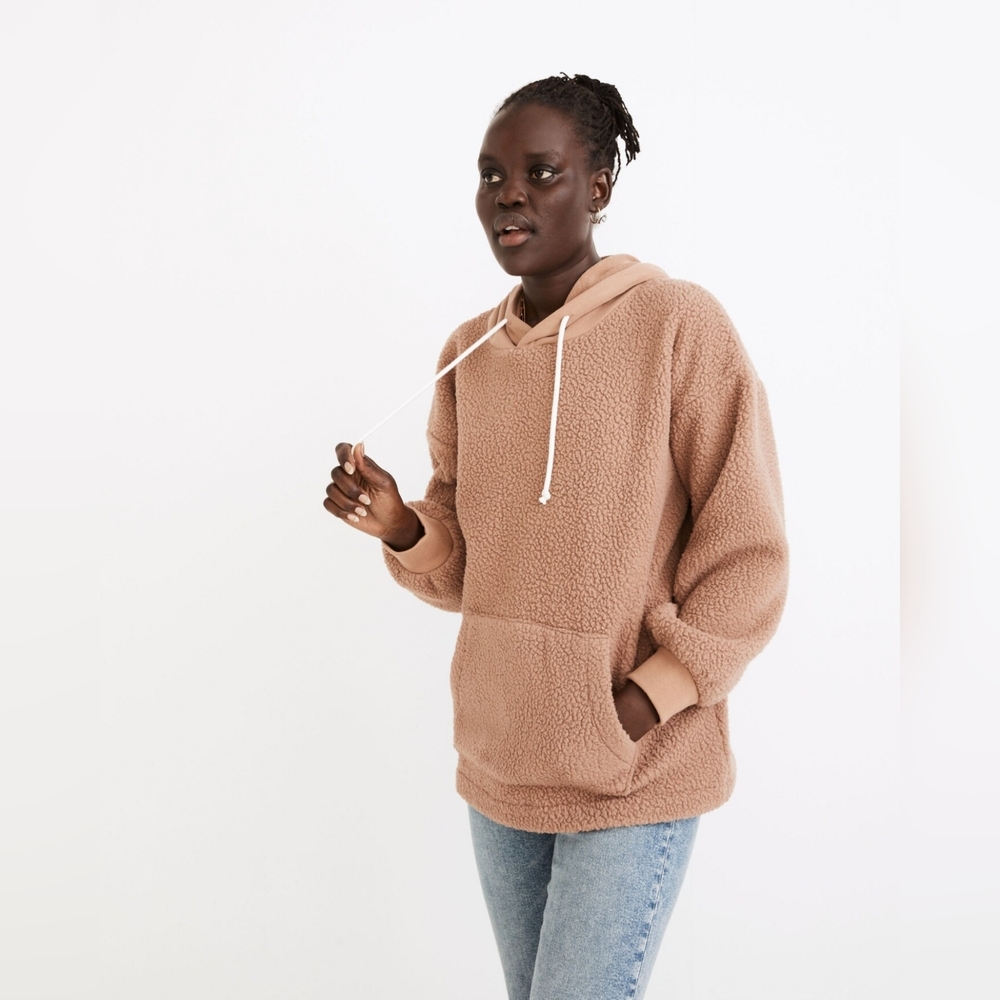 Madewell Women's (Re)sourced Fleece Bubble-Sleeve Hoodie Sweatshirt Size XS #93